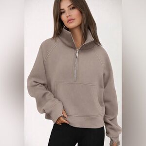Fleece Lined Half Zip Pullover Sweatshirt Kangaroo Pocket Oversized